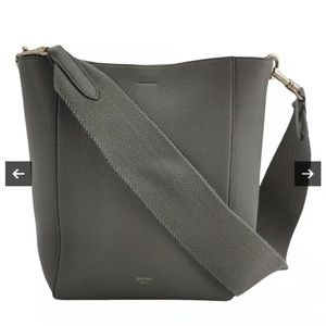 Grey leather bucket tote